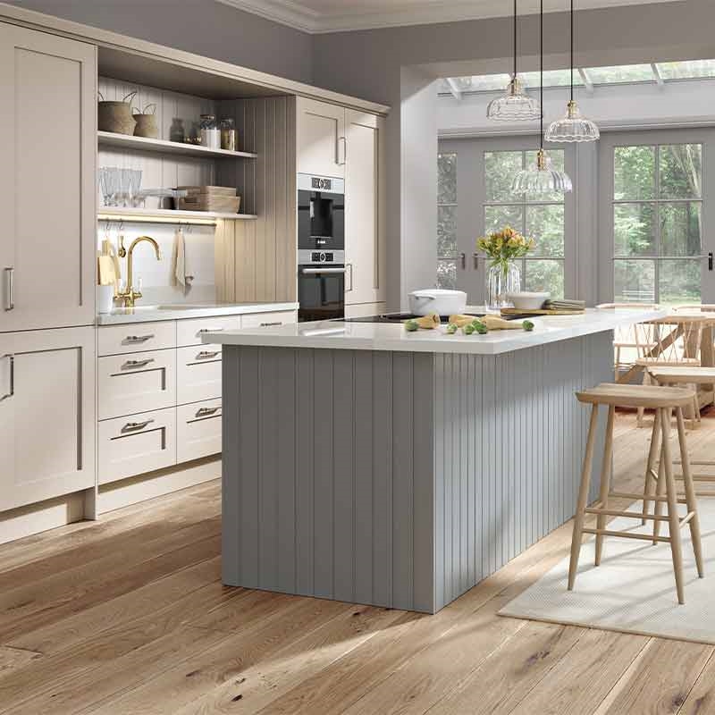 Wilton Kitchen Doors - Dust Grey and Cashmere